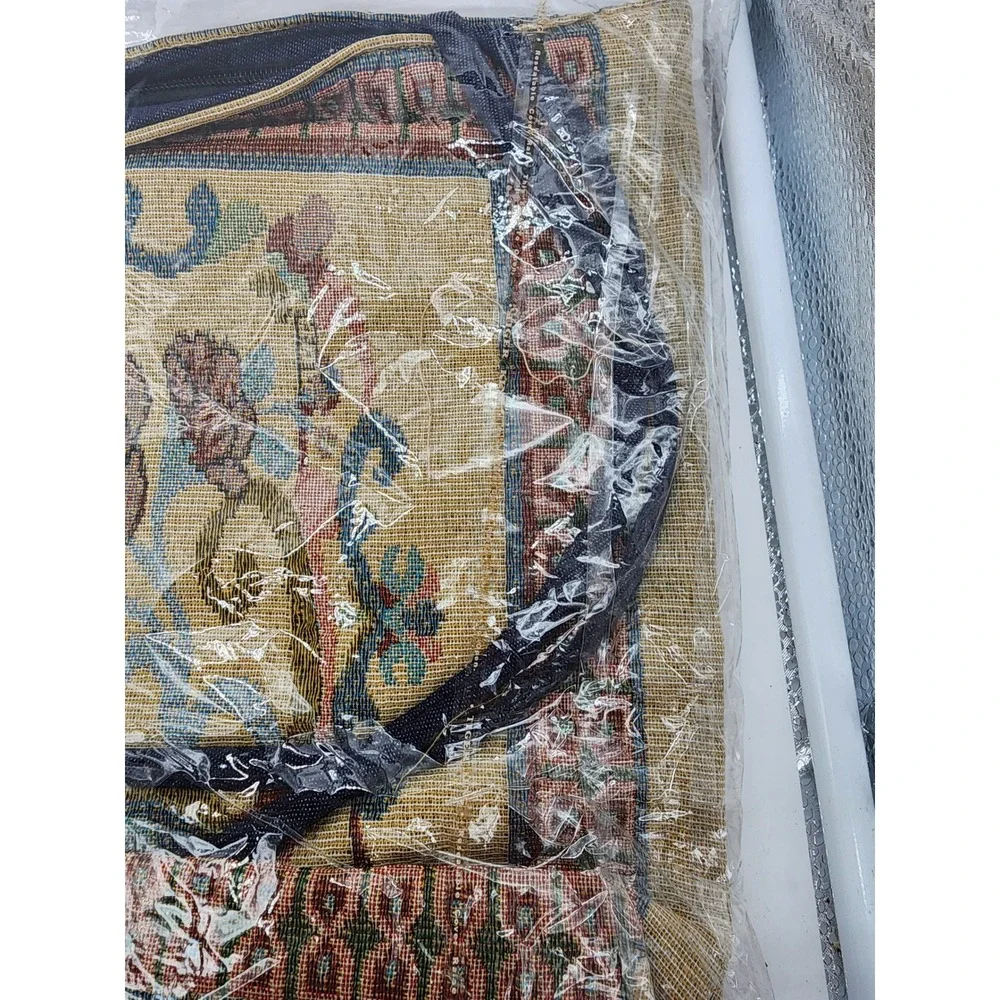 Vintage Floral Tapestry Tote Bag Woven Rose Shoulder Bag Tan Burgundy Teal NEW